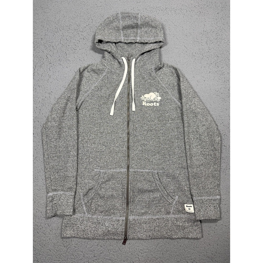 Roots Hoodie Mens Medium Gray Full Zip Fleece Kangaroo‎ Pocket Sweatshirt Logo